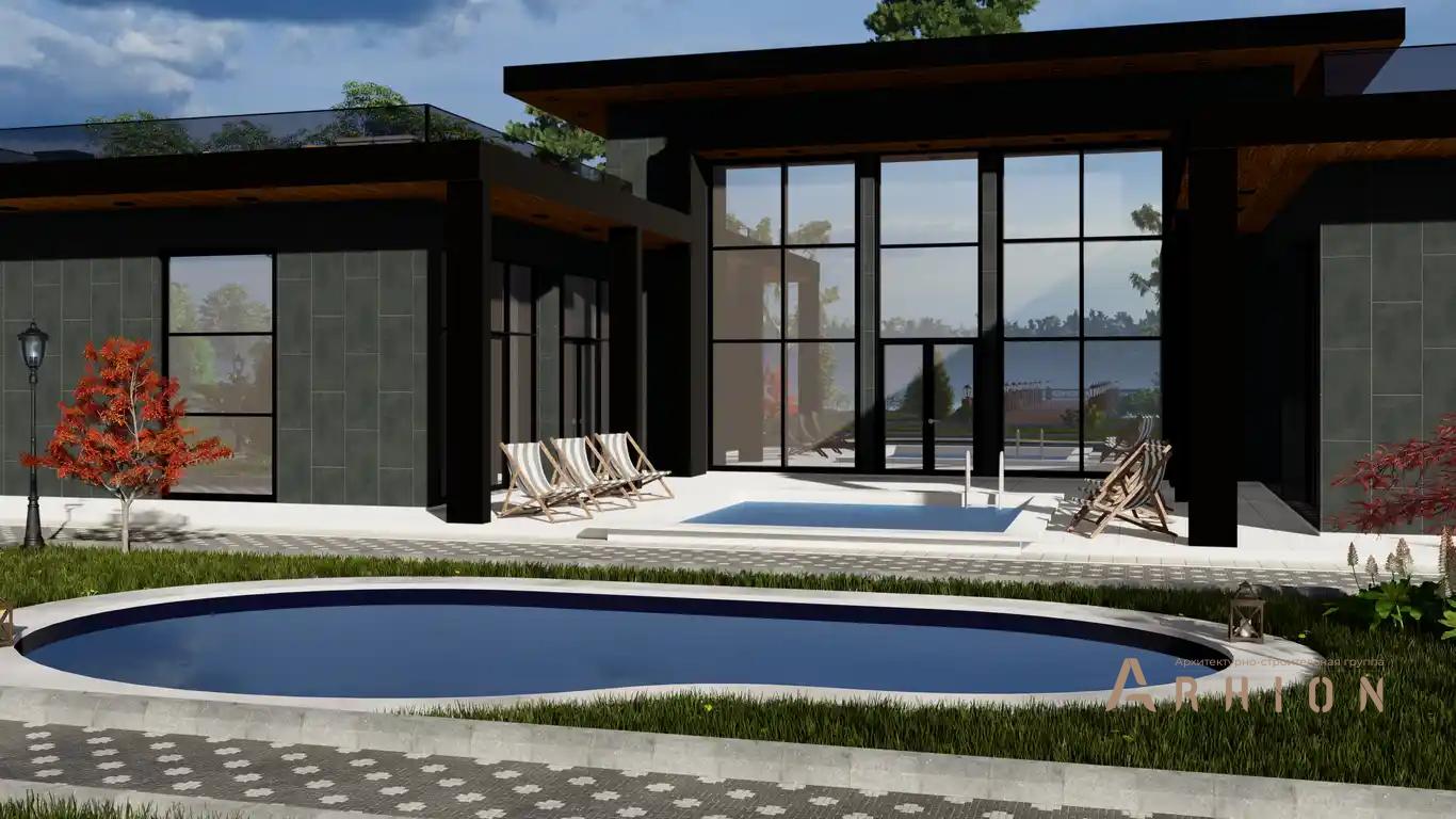 1. Проект двухэтажного дома в стиле хай-тек с плоской кровлей , h-1612, площадью - 545 кв c терассой, балконом, гаражом